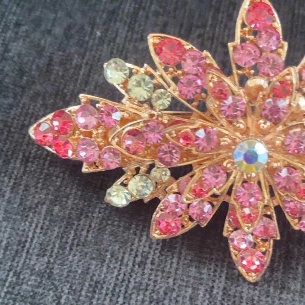 Gorgeous Sparkly Pink and White Rhinestone Encrusted Snap Barrette Hair Clip - Picture 5 of 12